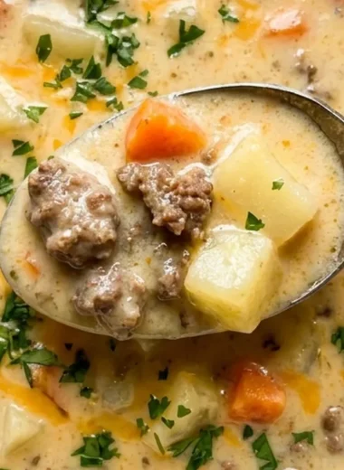 Creamy Hamburger Potato Soup finished recipe