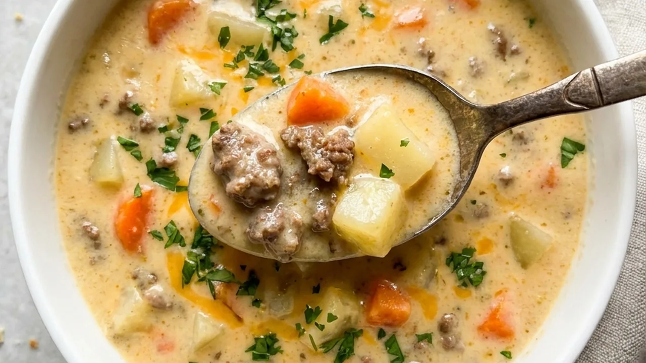 Creamy Hamburger Potato Soup finished recipe
