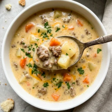 Creamy Hamburger Potato Soup finished recipe