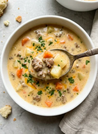Creamy Hamburger Potato Soup finished recipe