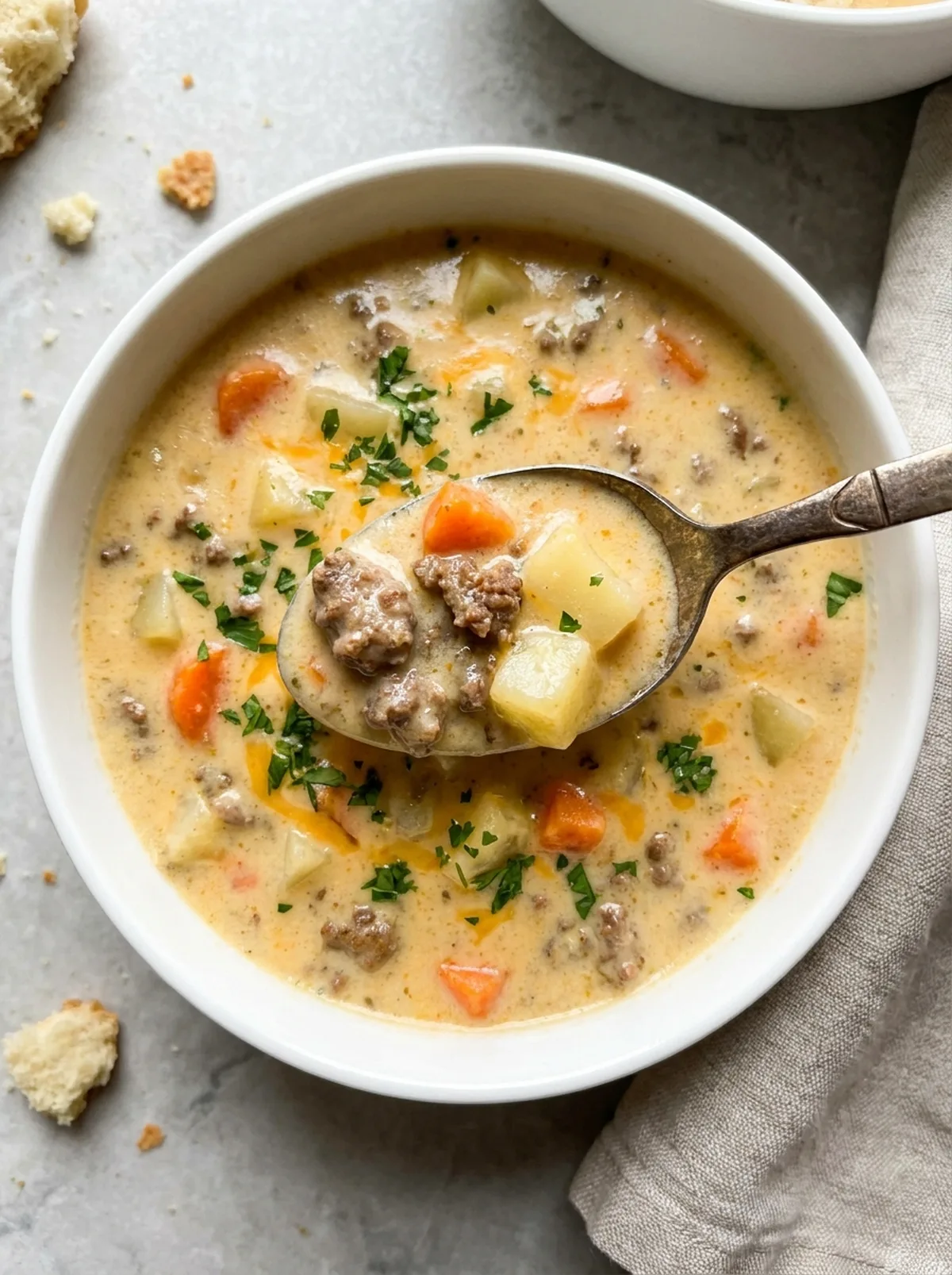 Creamy Hamburger Potato Soup finished recipe