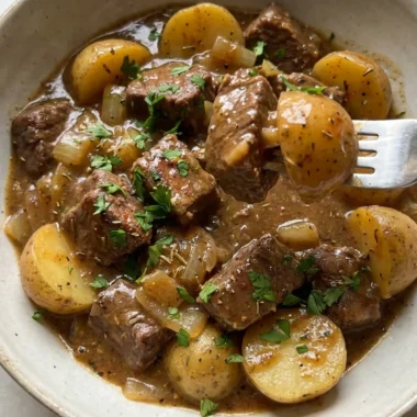 Crockpot Steak and Potatoes with Savory Gravy finished recipe