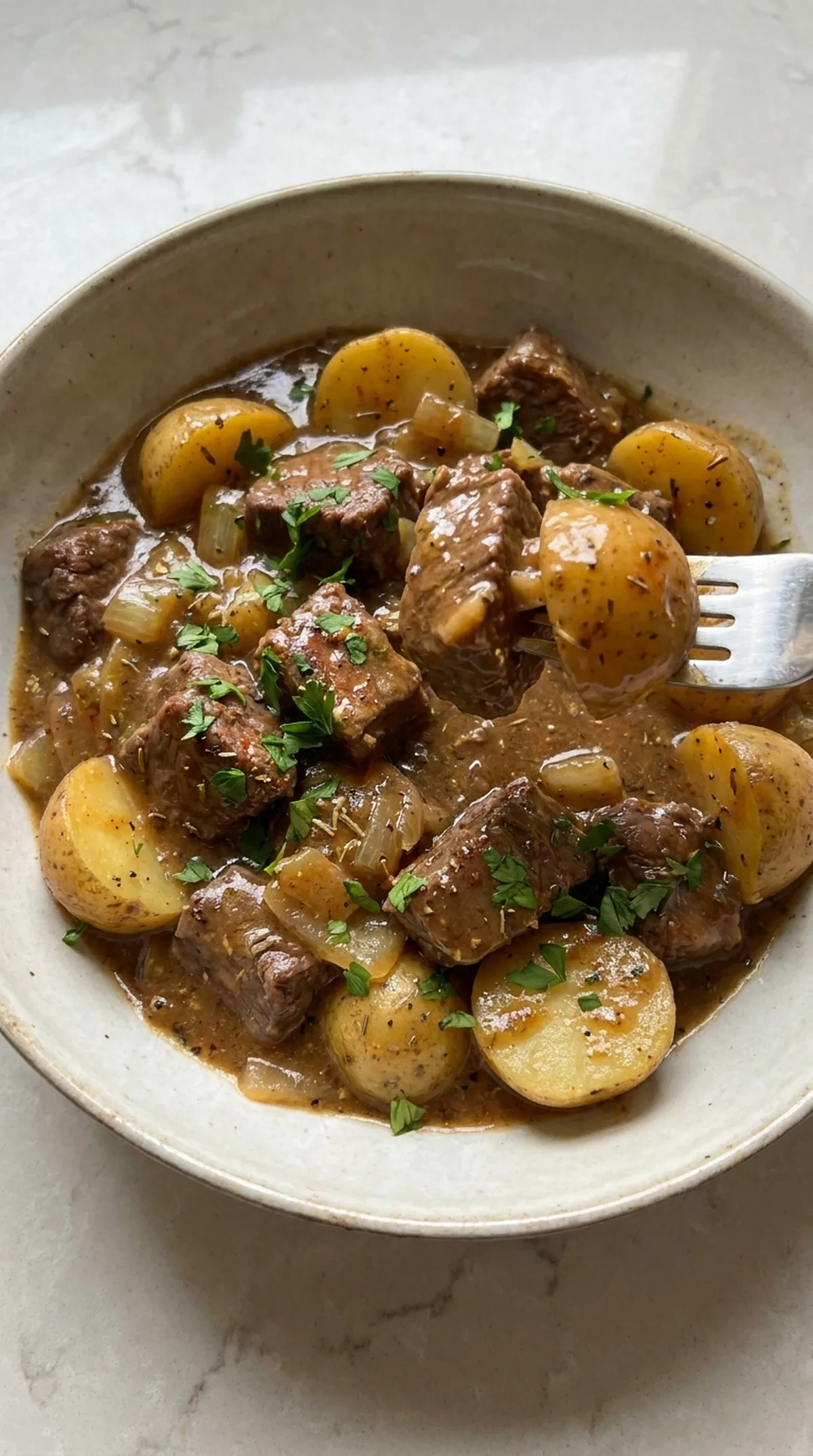 Crockpot Steak and Potatoes with Savory Gravy finished recipe