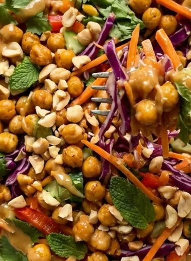 Crunchy Thai Chickpea Salad with Peanut Lime Dressing finished recipe