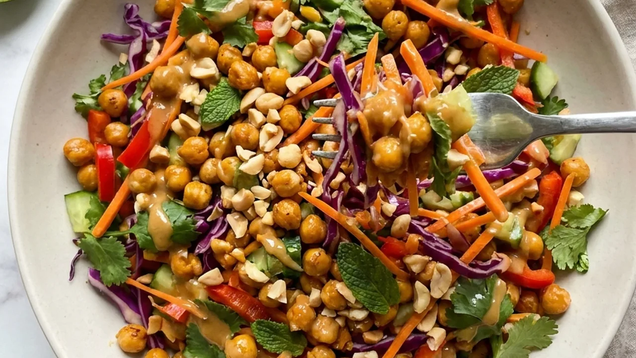 Crunchy Thai Chickpea Salad with Peanut Lime Dressing finished recipe
