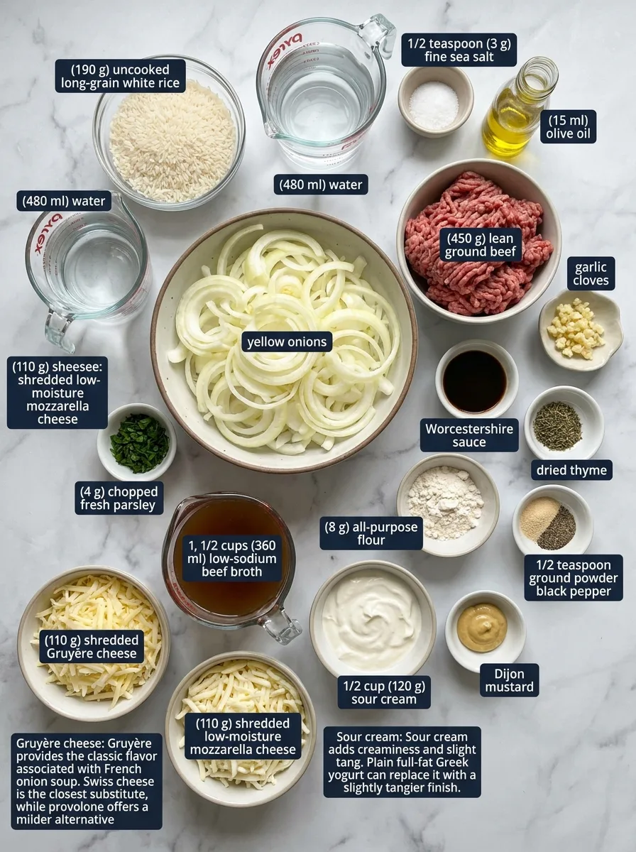 French Onion Ground Beef and Rice Casserole ingredients