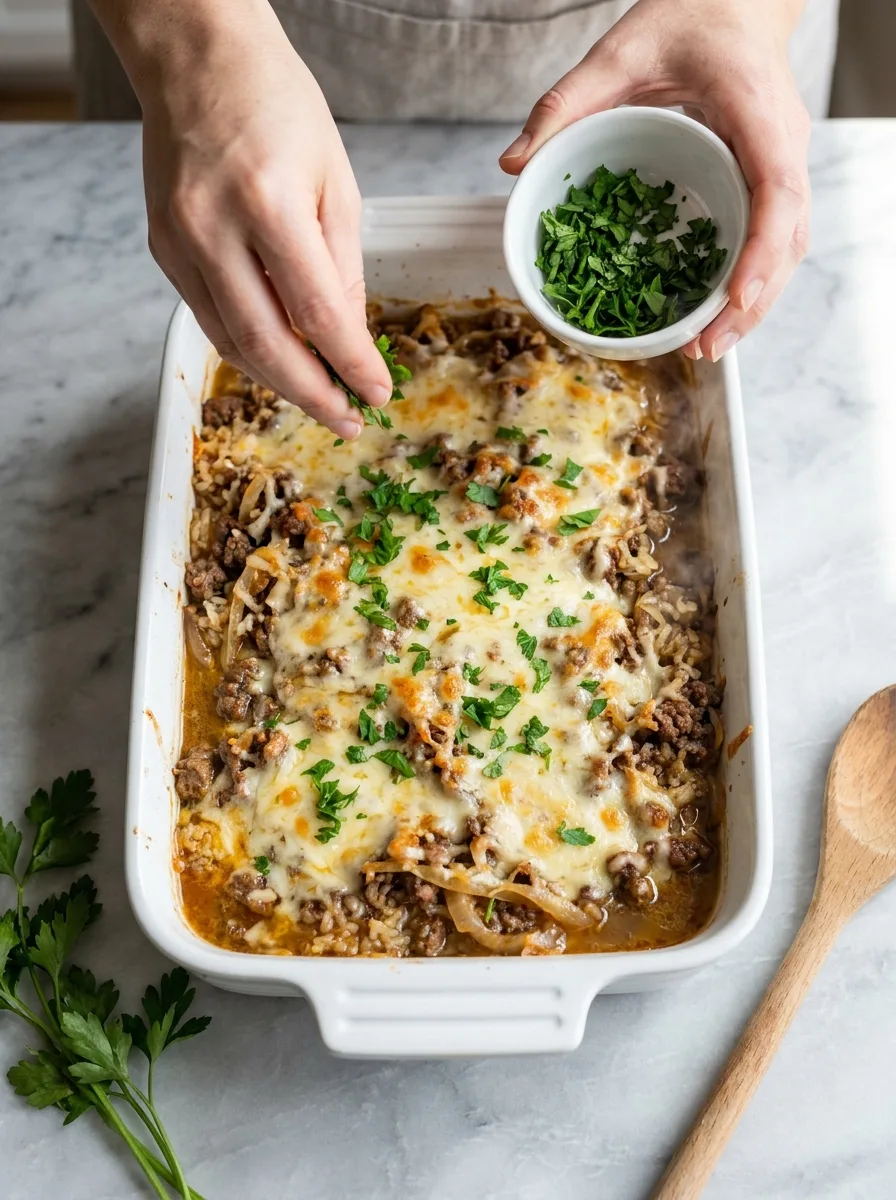 French Onion Ground Beef and Rice Casserole step 12