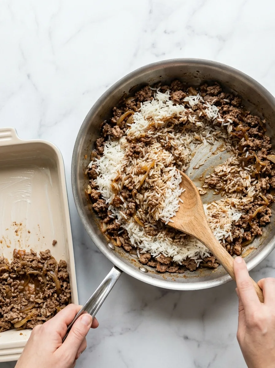 French Onion Ground Beef and Rice Casserole step 7