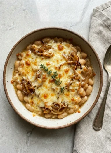 French Onion White Beans finished recipe