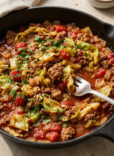 Ground Beef and Cabbage Skillet finished recipe