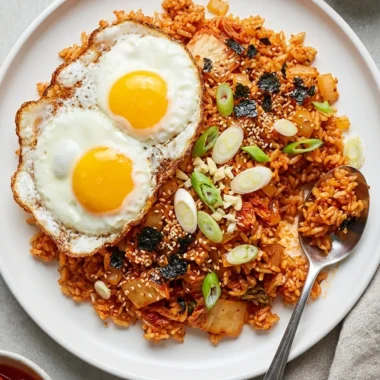 Kimchi Fried Rice with Fried Eggs finished recipe