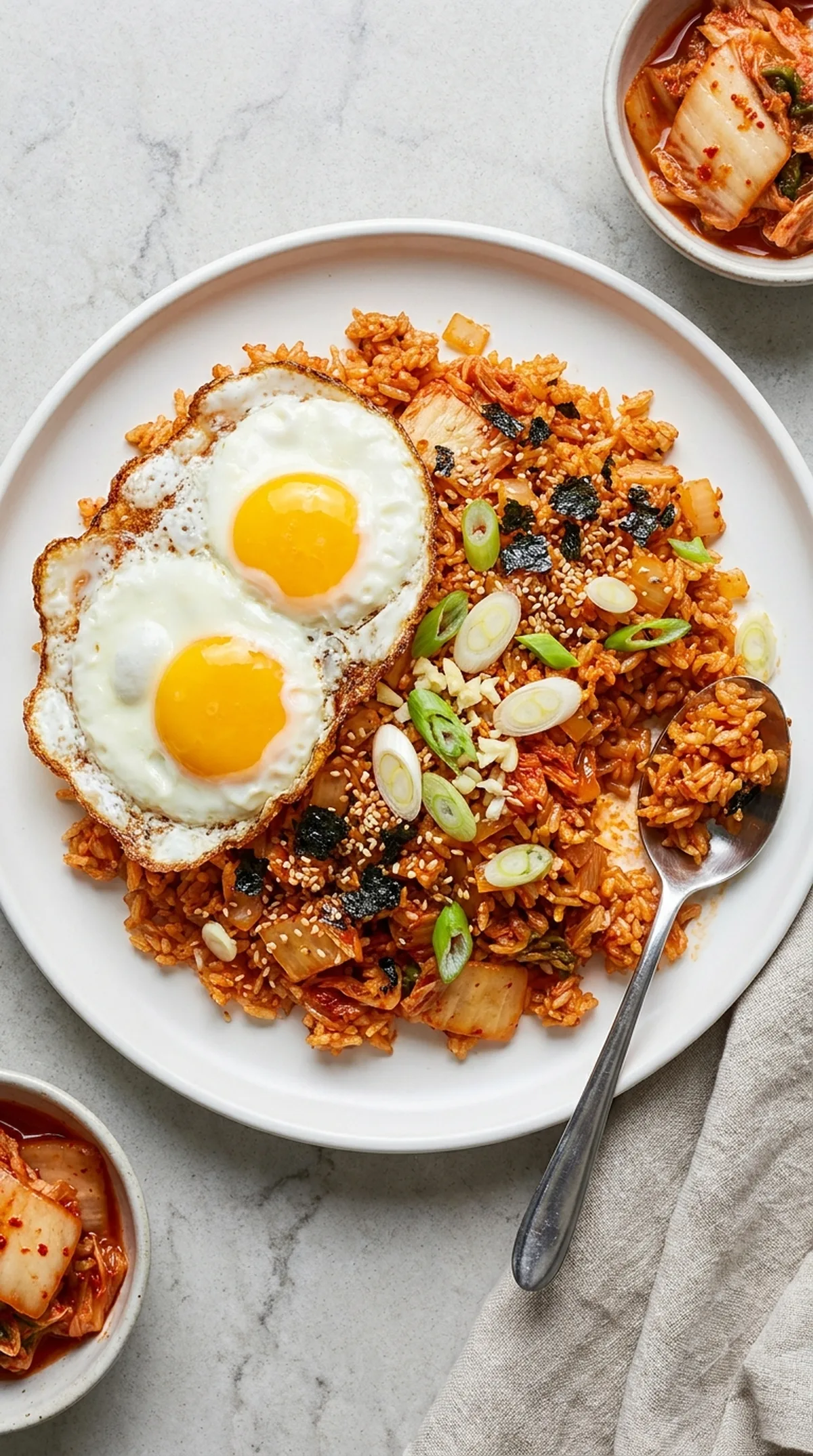 Kimchi Fried Rice with Fried Eggs finished recipe