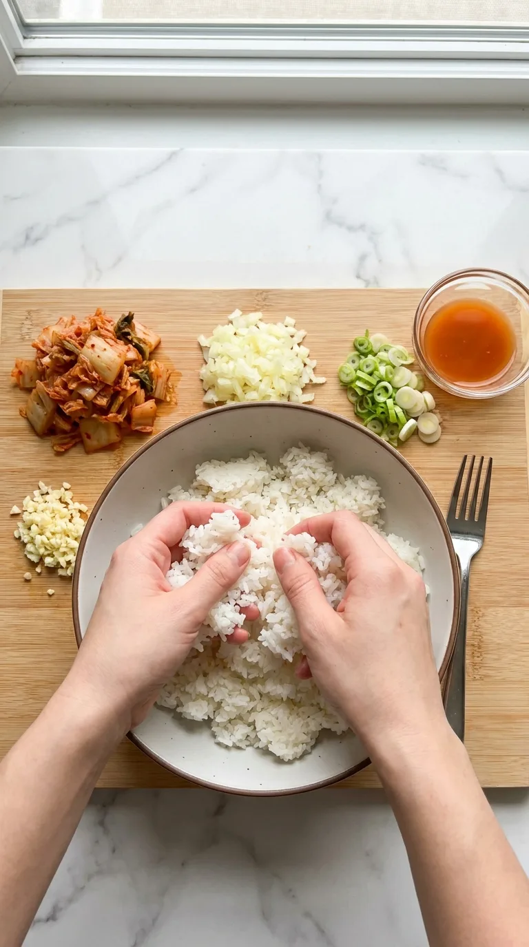 Kimchi Fried Rice with Fried Eggs step 1