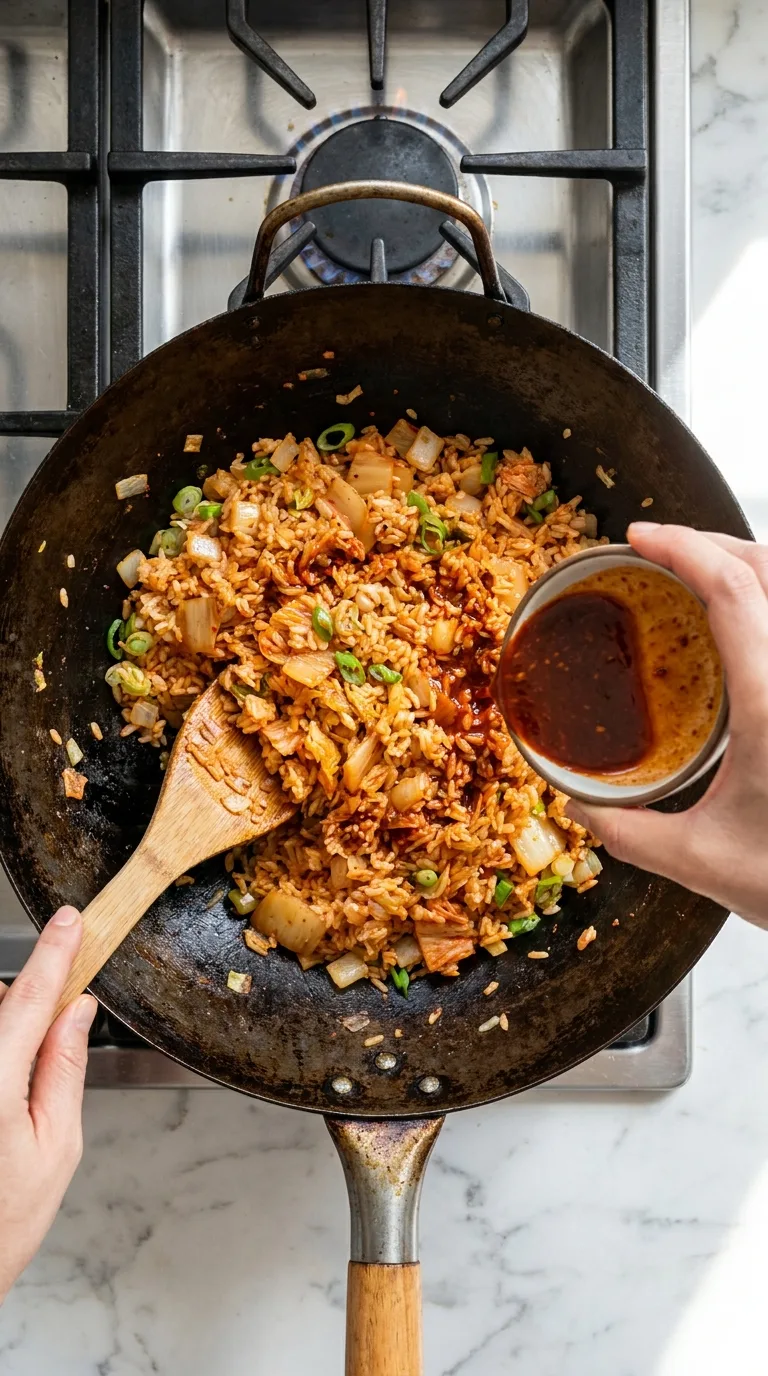 Kimchi Fried Rice with Fried Eggs step 7