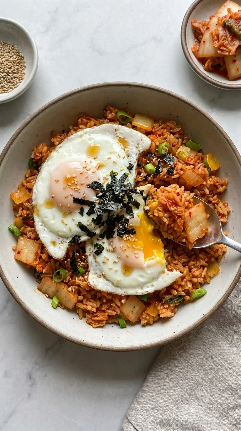 Kimchi Fried Rice with Fried Eggs step Final