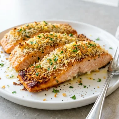 Parmesan Crusted Salmon with Lemon and Herbs finished recipe