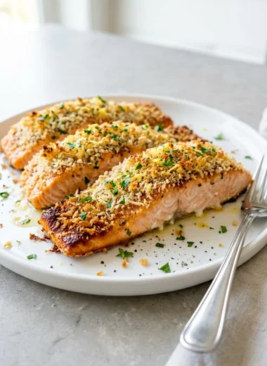 Parmesan Crusted Salmon with Lemon and Herbs finished recipe