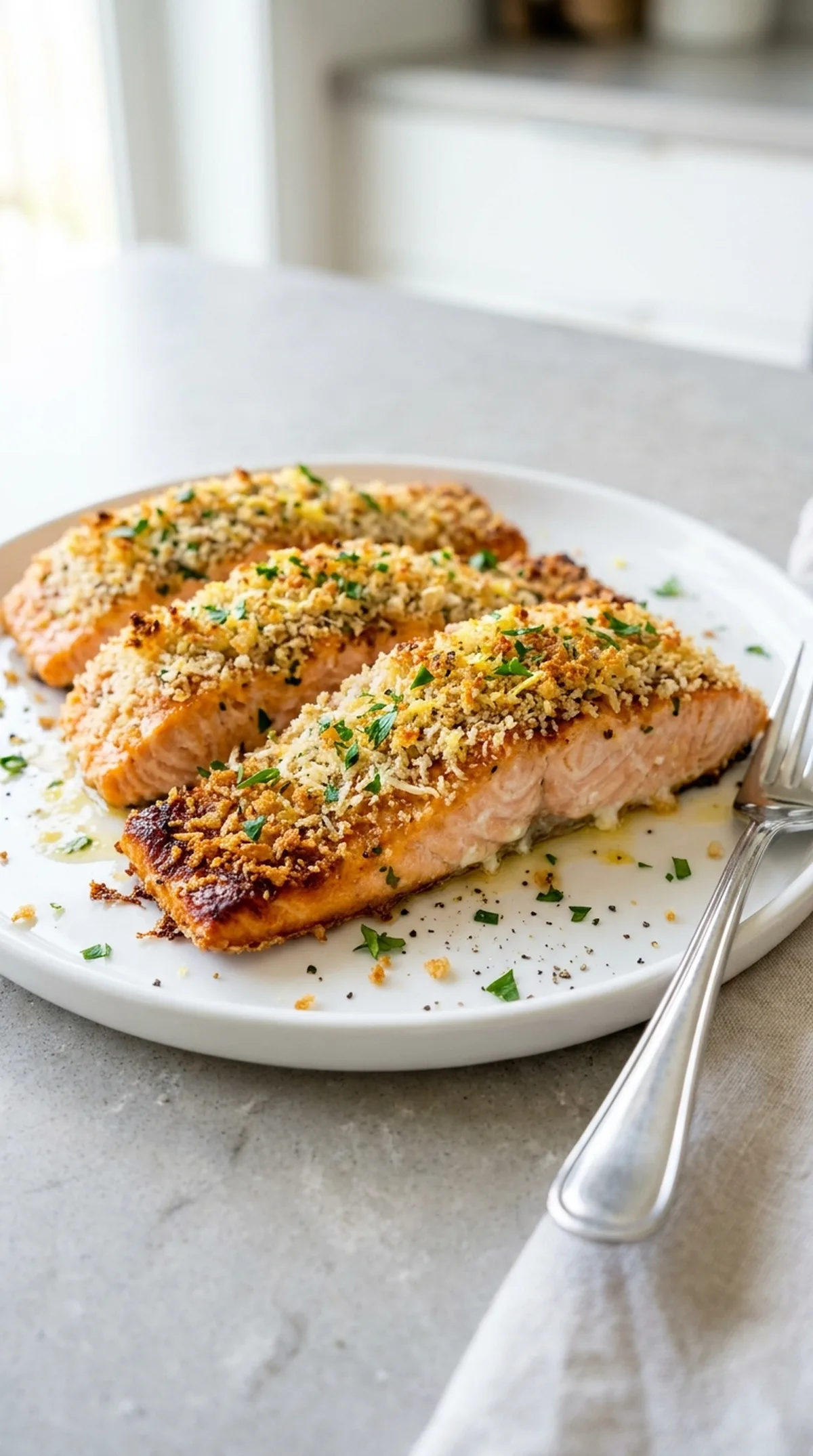 Parmesan Crusted Salmon with Lemon and Herbs finished recipe