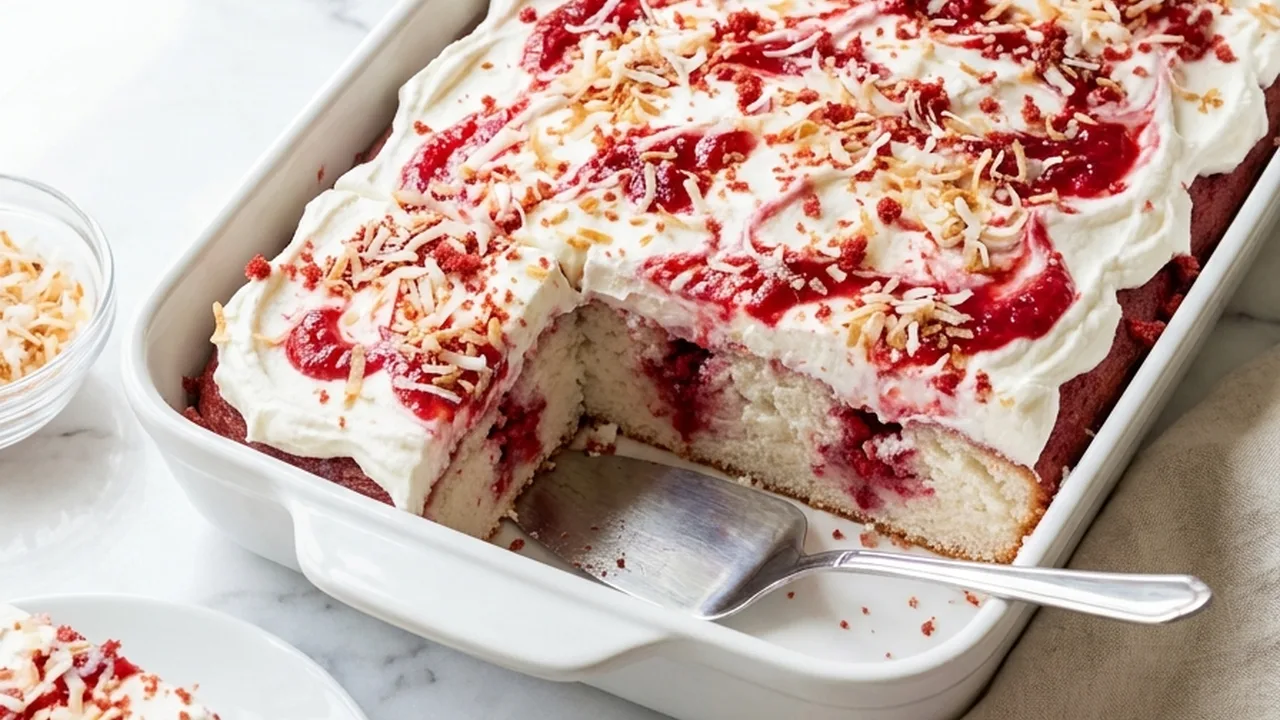 Raspberry Zinger Poke Cake finished recipe