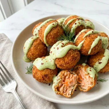 Salmon Balls with Creamy Avocado Sauce finished recipe