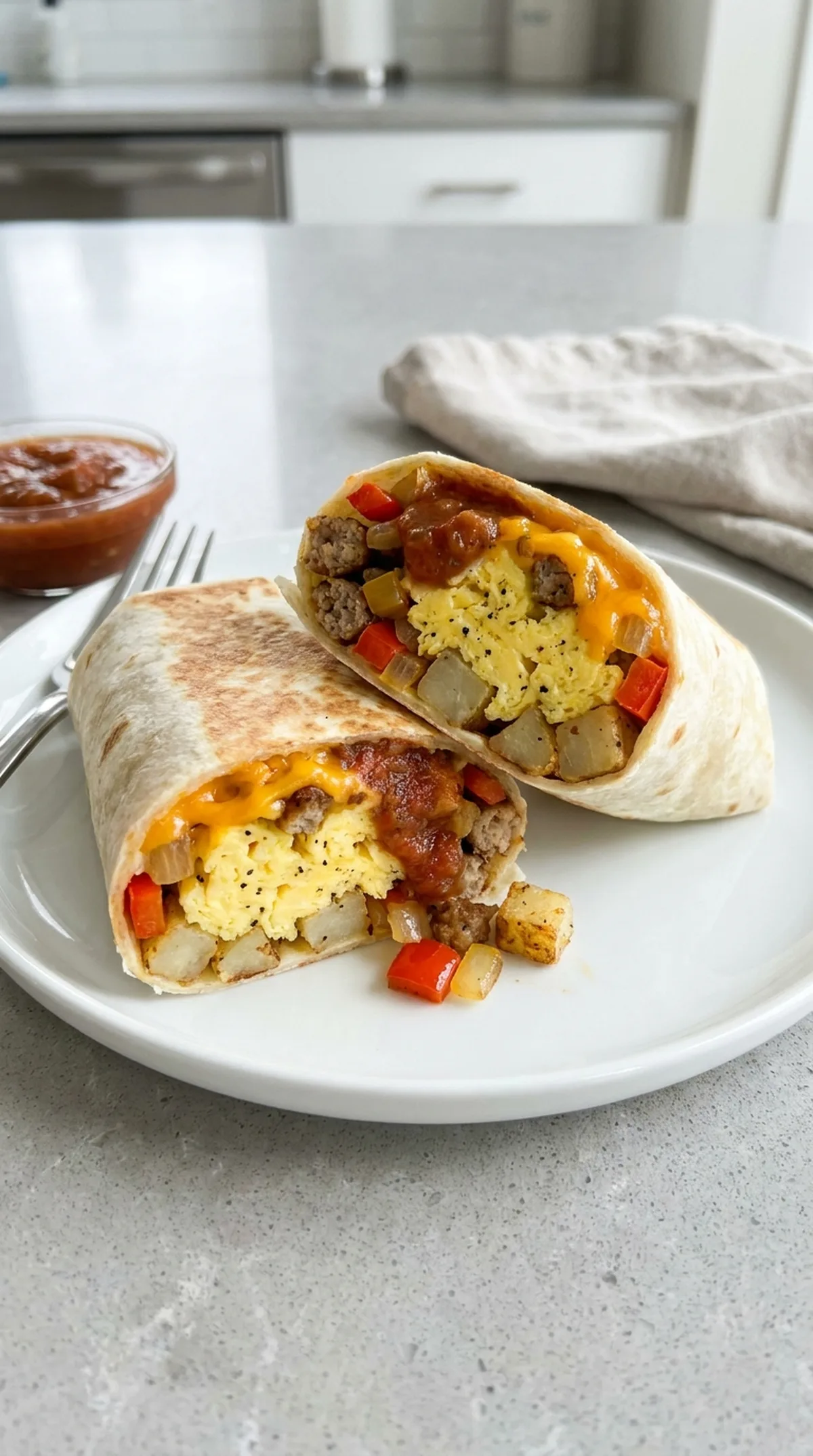 Sausage, Egg, and Potato Breakfast Burritos finished recipe