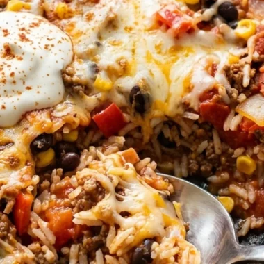 Skillet Taco Rice with Ground Beef and Cheese finished recipe