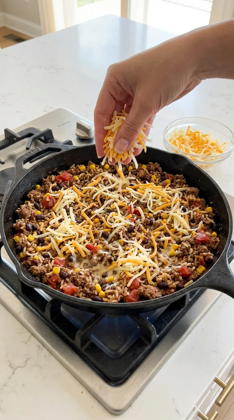 Skillet Taco Rice with Ground Beef and Cheese step 10