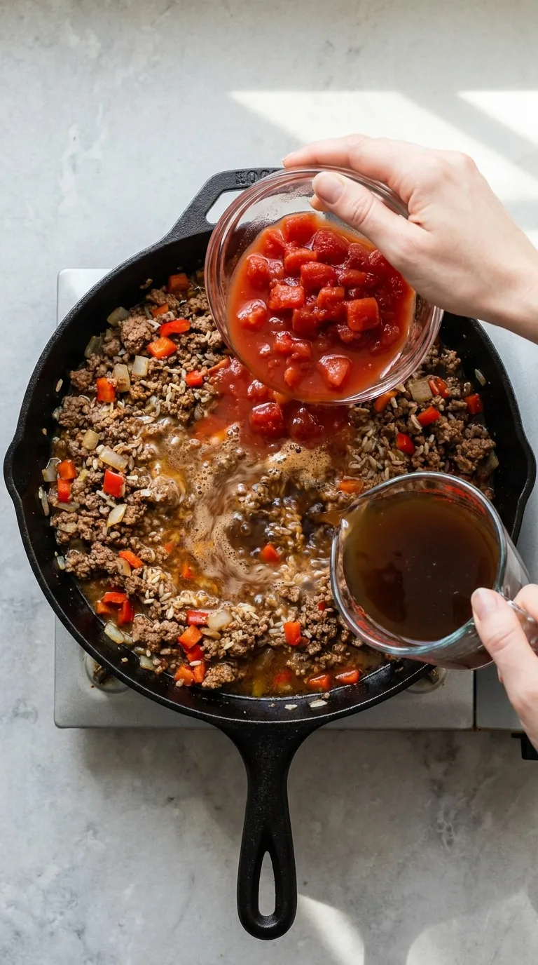 Skillet Taco Rice with Ground Beef and Cheese step 6