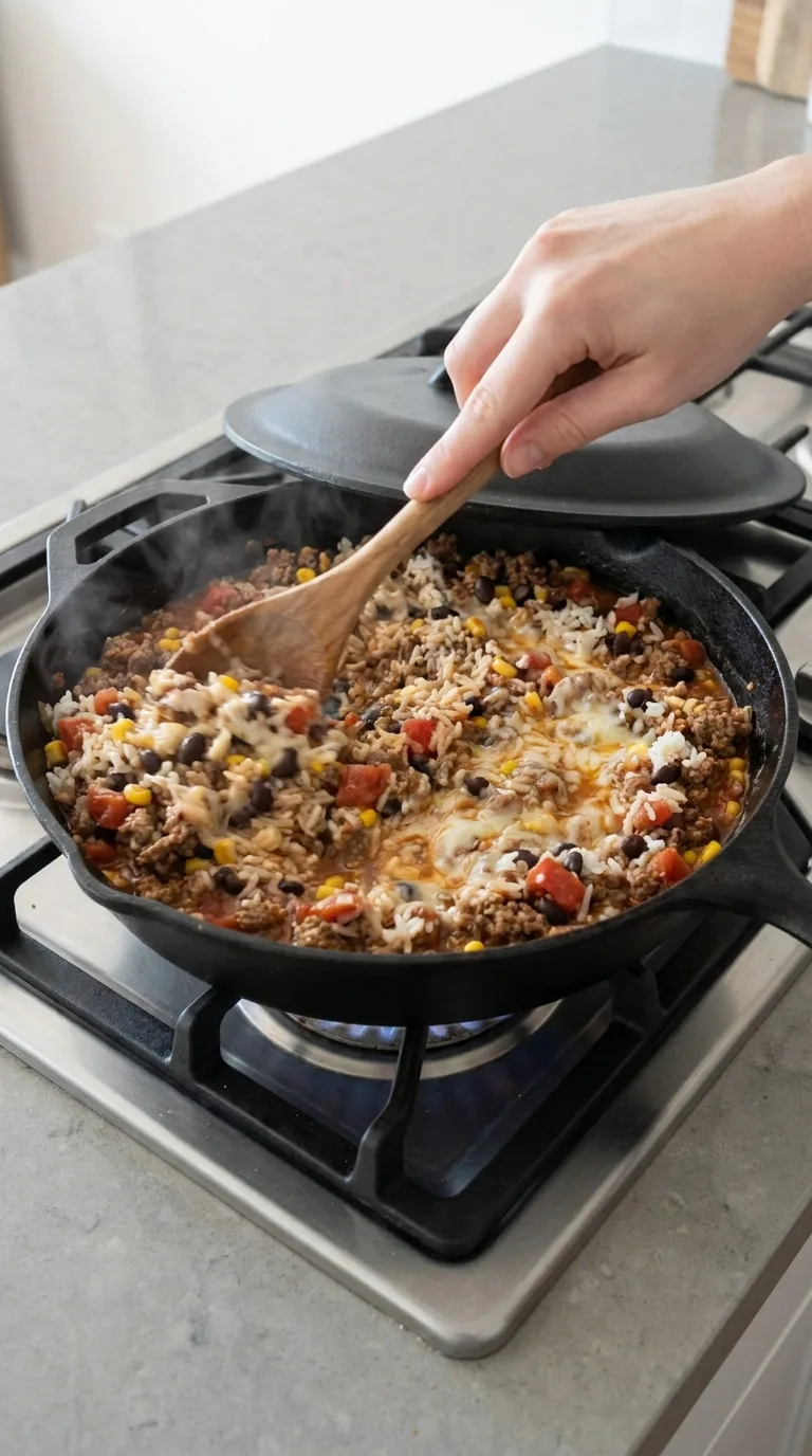 Skillet Taco Rice with Ground Beef and Cheese step 8