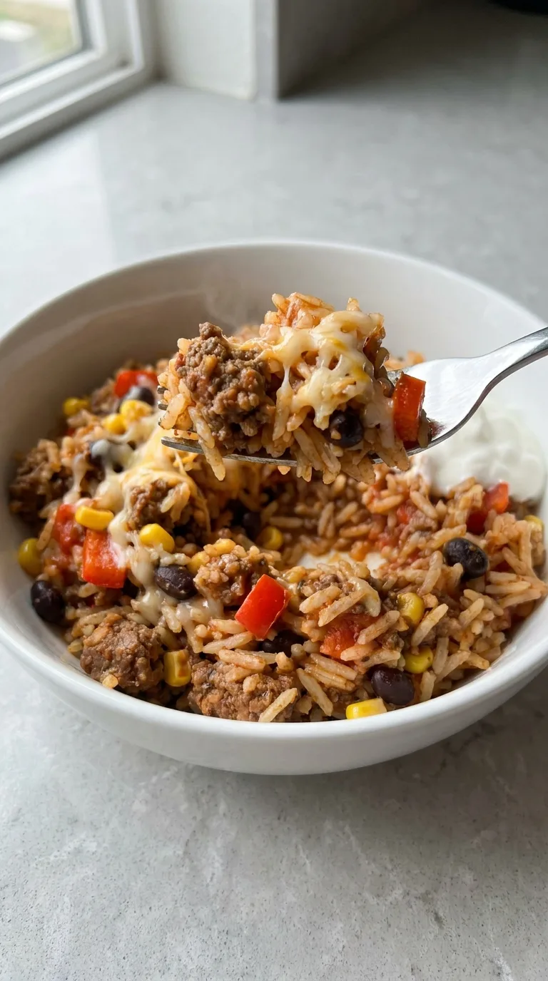 Skillet Taco Rice with Ground Beef and Cheese step Final