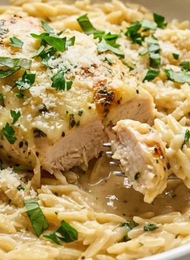 Slow Cooker Parmesan Herb Chicken & Orzo finished recipe
