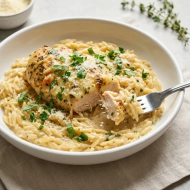Slow Cooker Parmesan Herb Chicken & Orzo finished recipe