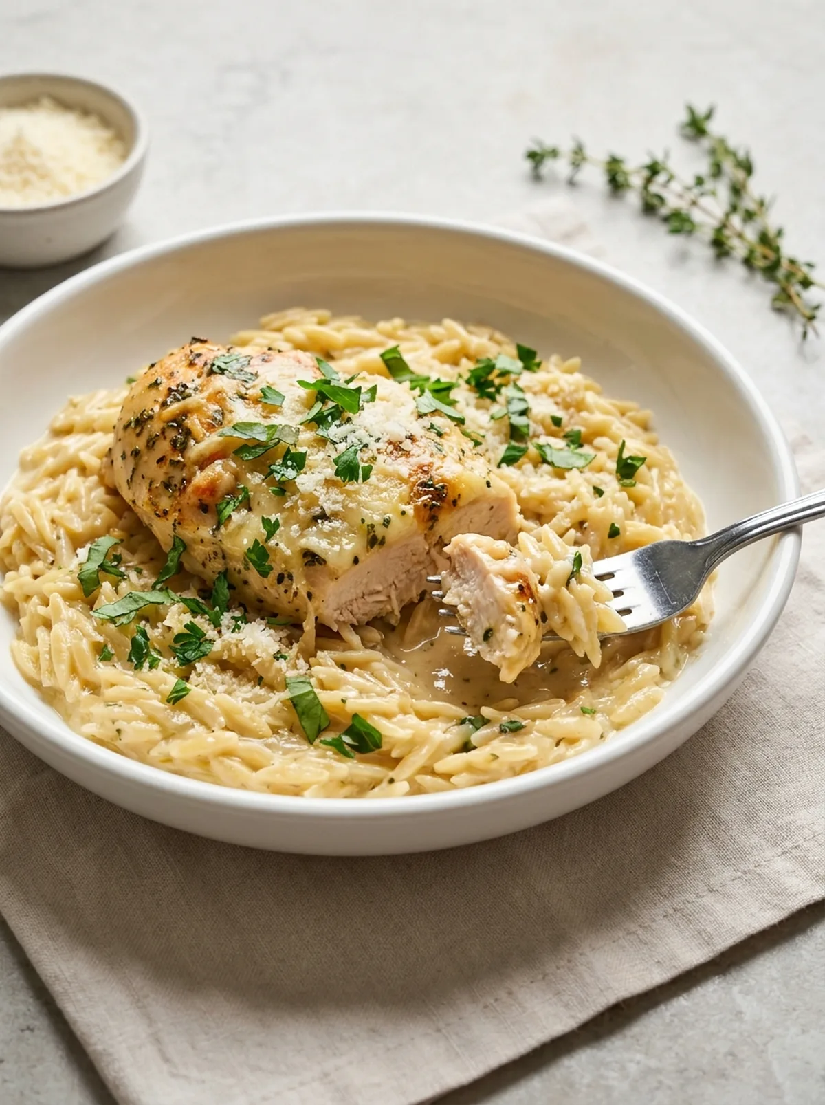 Slow Cooker Parmesan Herb Chicken & Orzo finished recipe