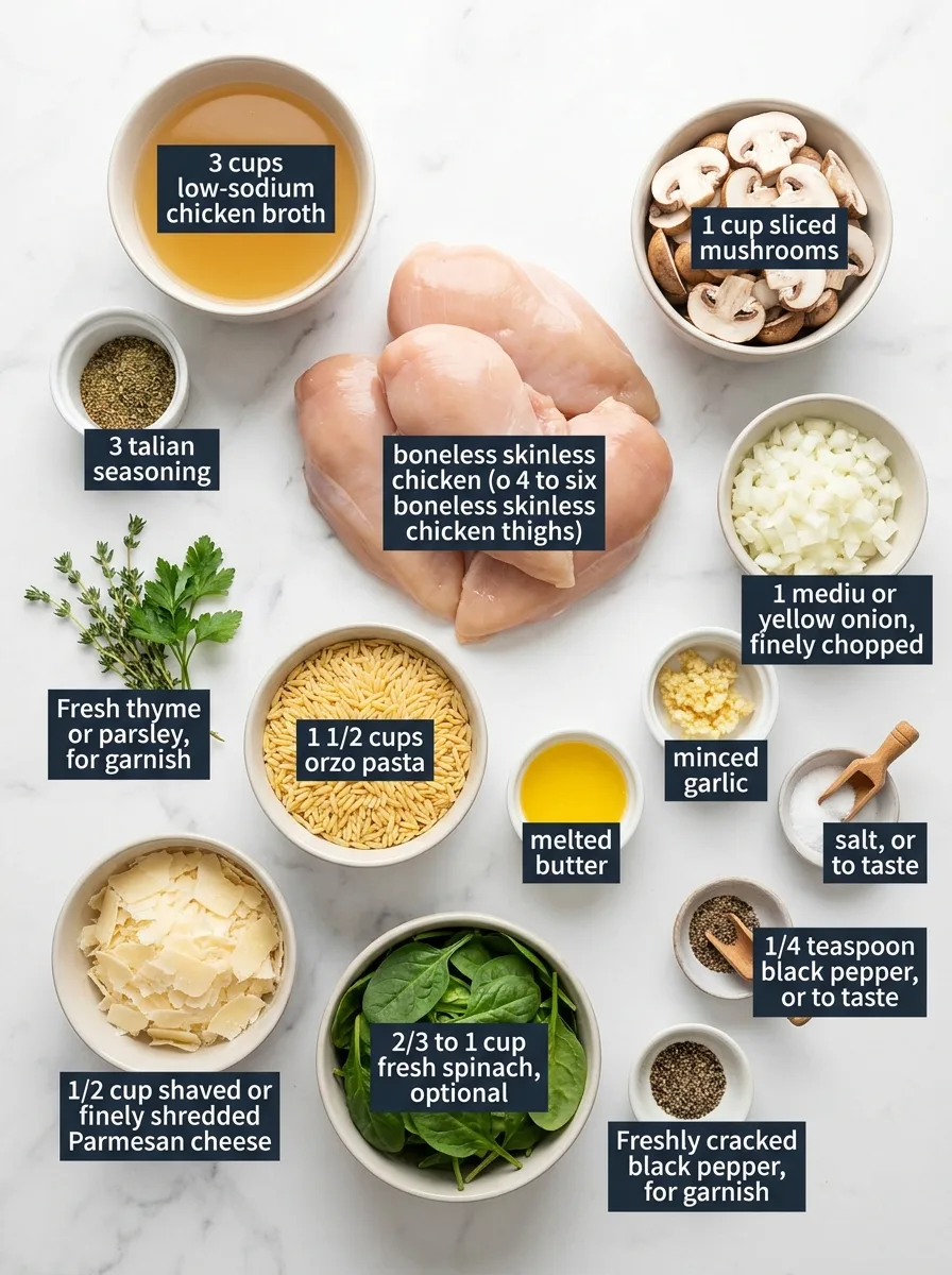 Slow Cooker Parmesan Herb Chicken & Orzo ingredients