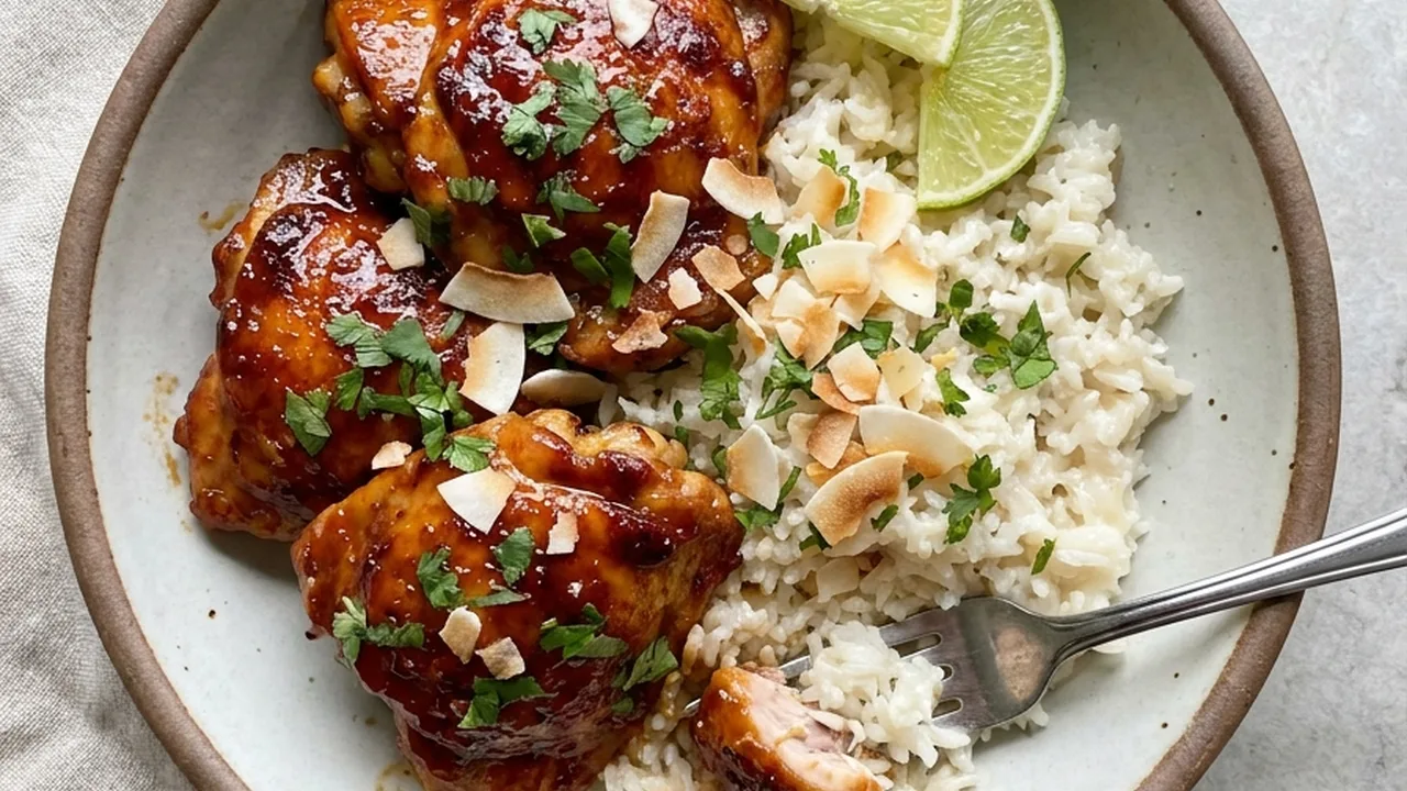 Spicy Maple Chicken & Coconut Rice finished recipe