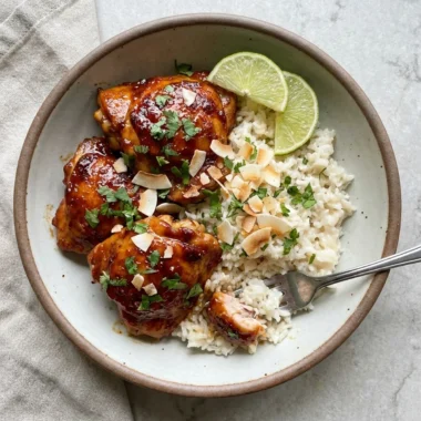 Spicy Maple Chicken & Coconut Rice finished recipe