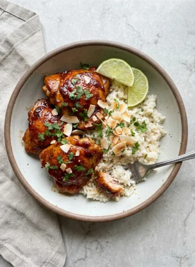 Spicy Maple Chicken & Coconut Rice finished recipe