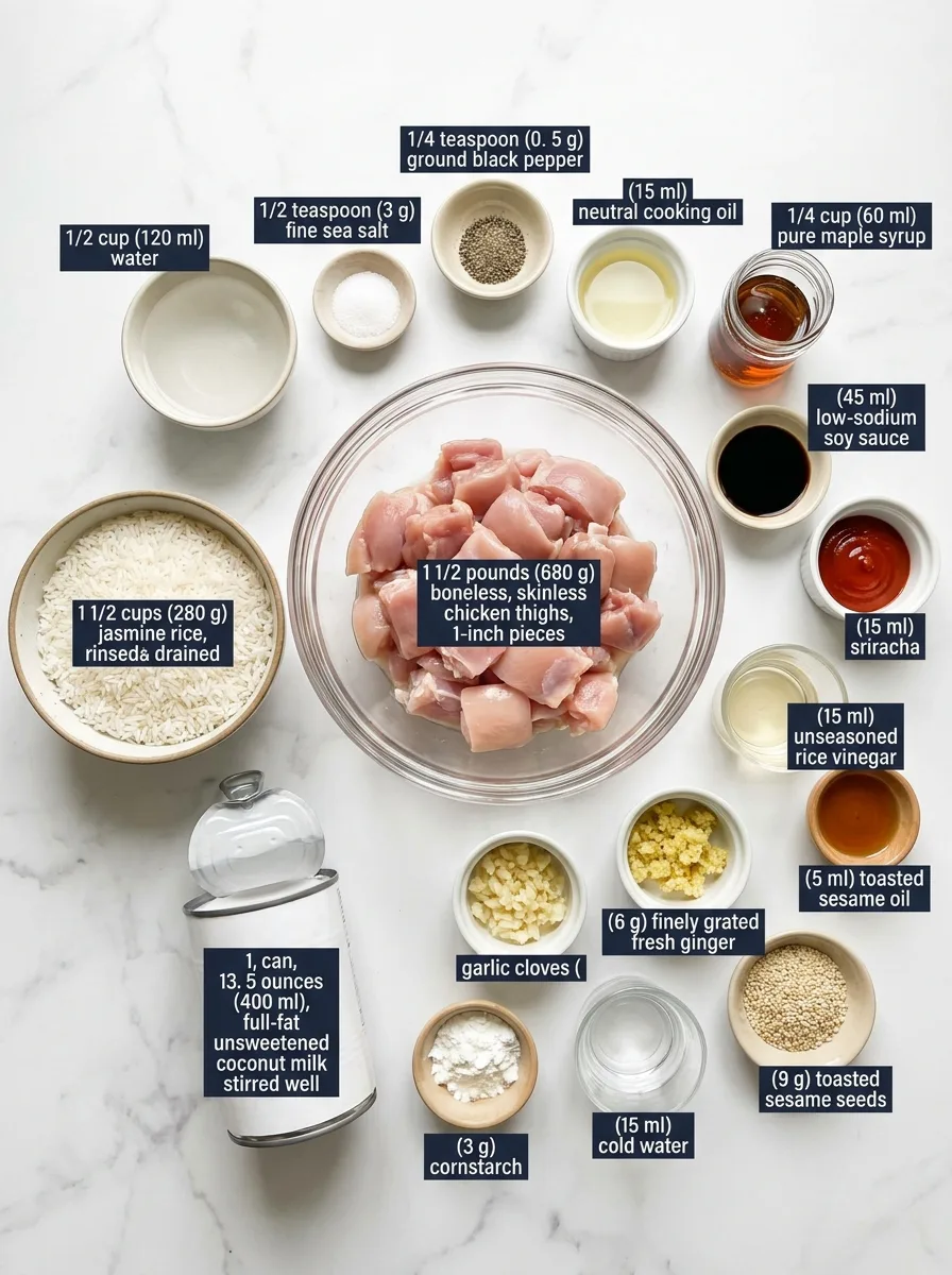 Spicy Maple Chicken & Coconut Rice ingredients