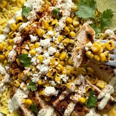 Street Corn Chicken Rice Bowls finished recipe