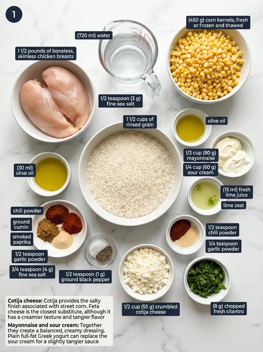 Street Corn Chicken Rice Bowls ingredients