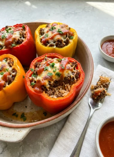 Stuffed Peppers with Rice and Beef finished recipe