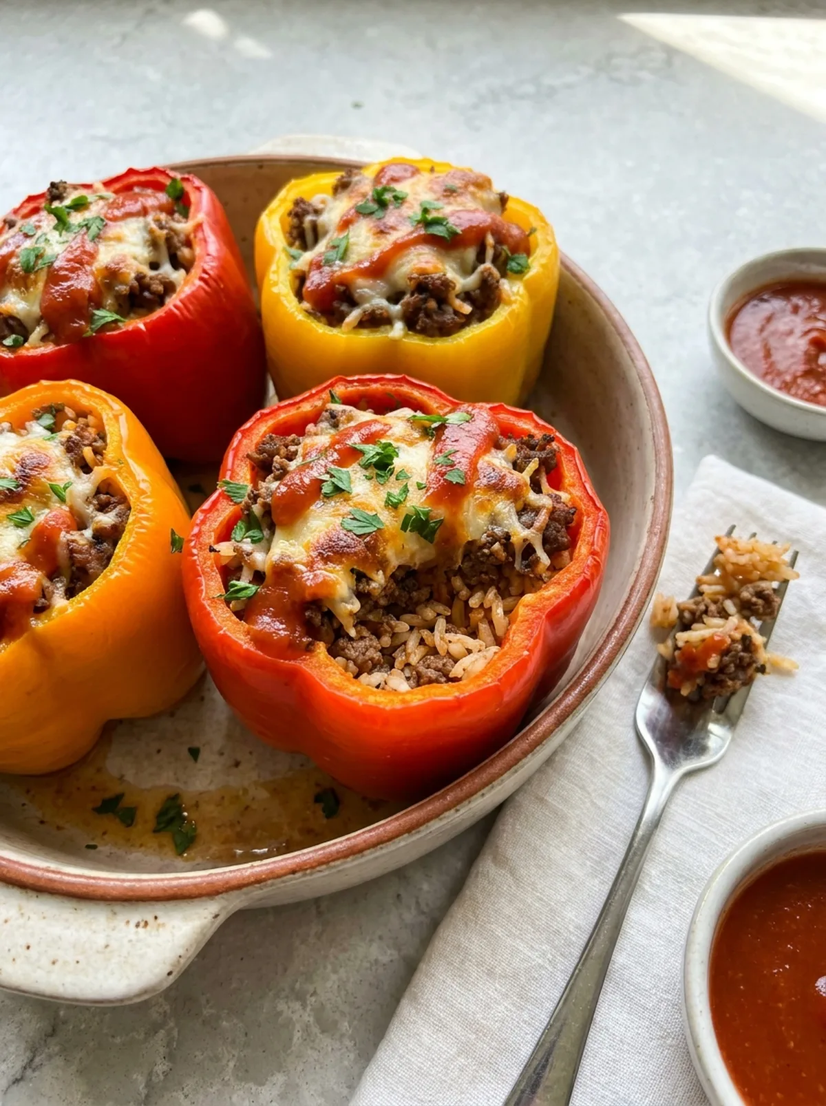 Stuffed Peppers with Rice and Beef finished recipe