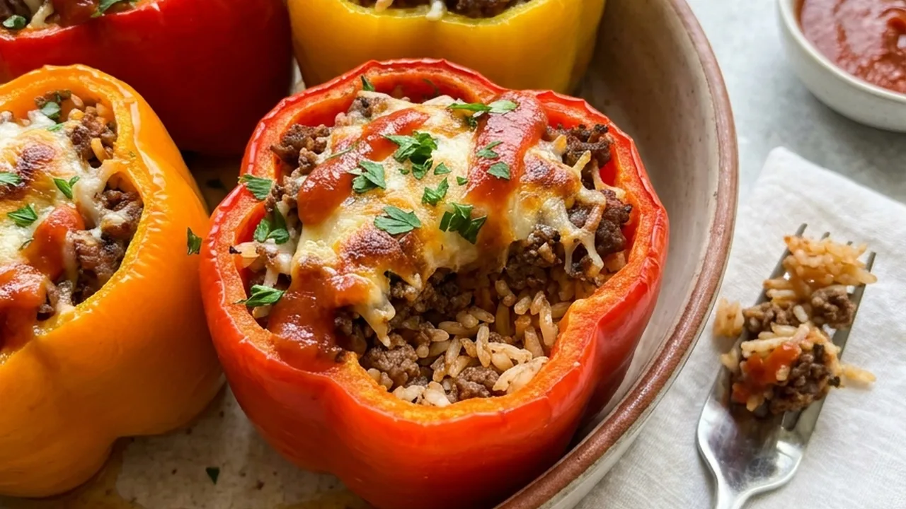 Stuffed Peppers with Rice and Beef finished recipe
