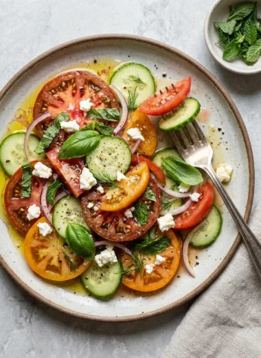 Summer Tomato and Cucumber Salad with Fresh Herbs finished recipe