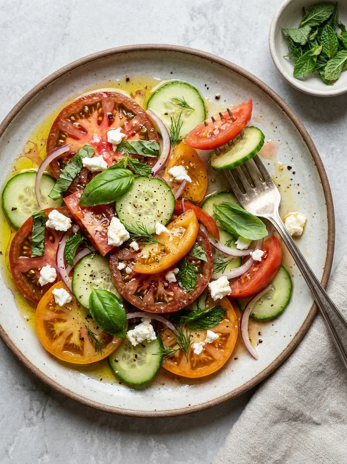Summer Tomato and Cucumber Salad with Fresh Herbs finished recipe
