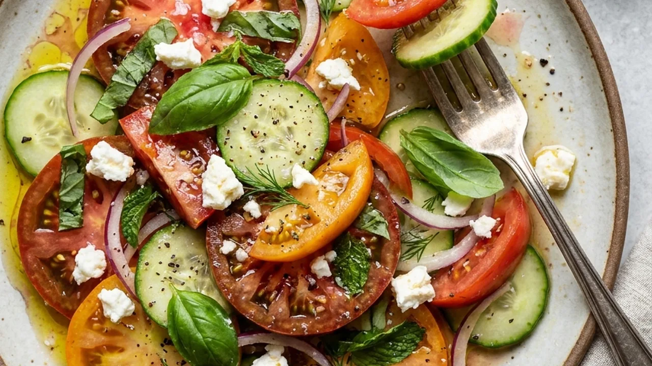 Summer Tomato and Cucumber Salad with Fresh Herbs finished recipe