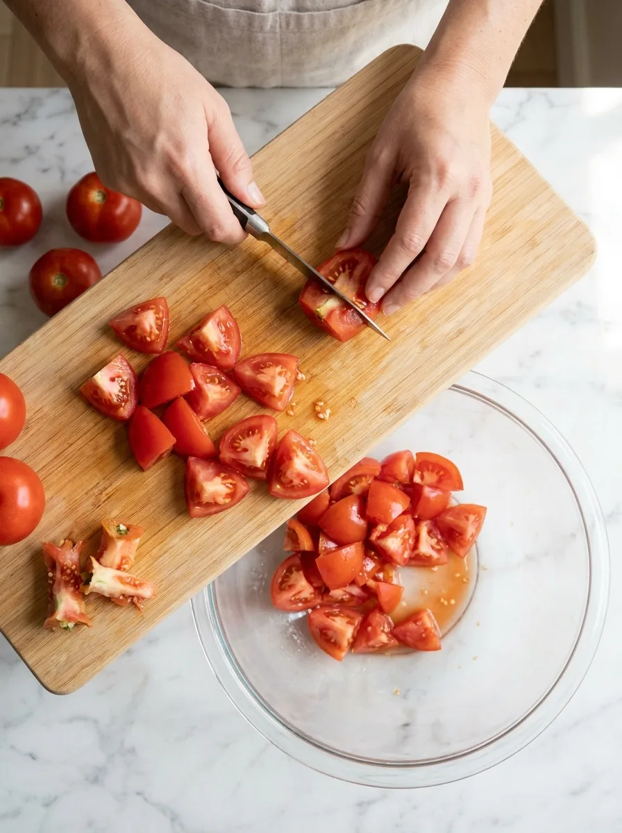 Summer Tomato and Cucumber Salad with Fresh Herbs step 1