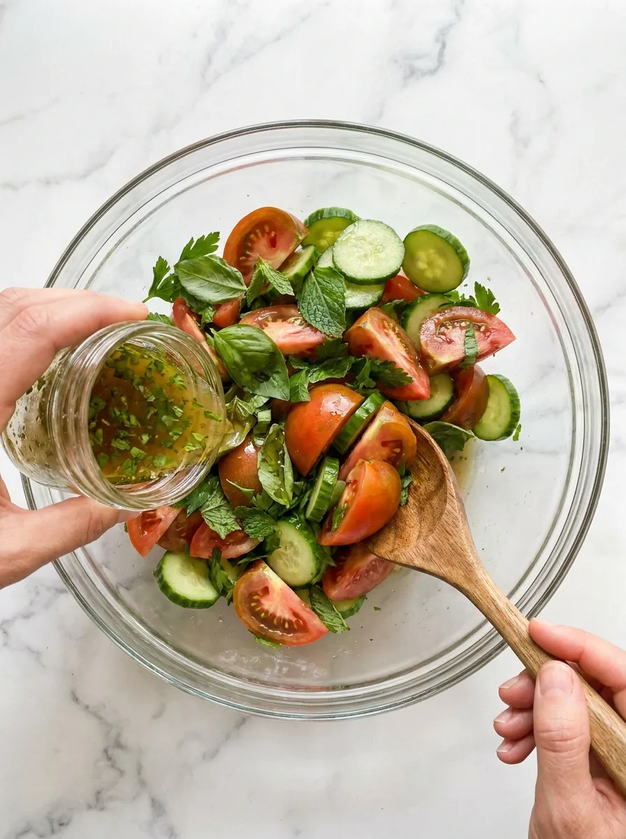 Summer Tomato and Cucumber Salad with Fresh Herbs step 5