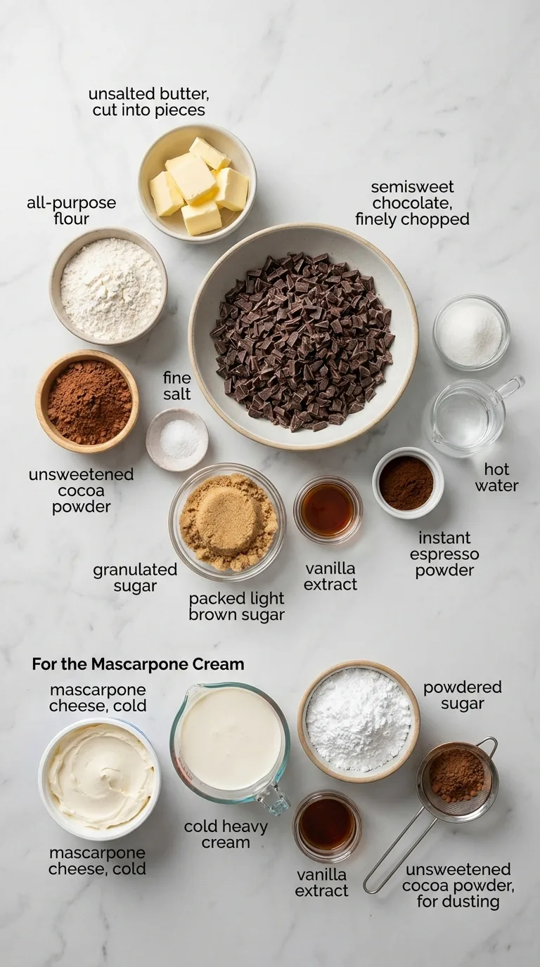 Tiramisu Brownies with Mascarpone Cream ingredients