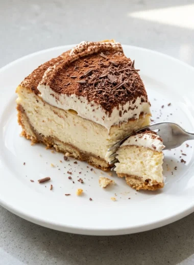 Tiramisu Cheesecake with Mascarpone Cream finished recipe